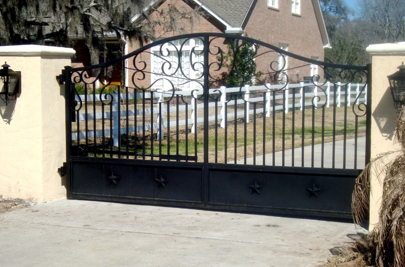 Custom Fancy 8ft Black Wrought Iron Iron Driveway Gate 